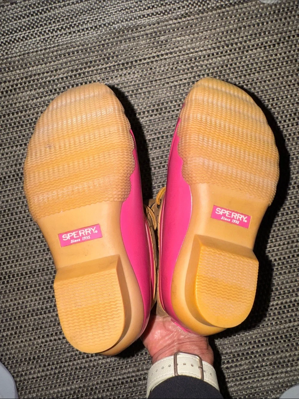 Sperry Girls Saltwater Rain and Snow Boot in hot pink and tan, size 11M